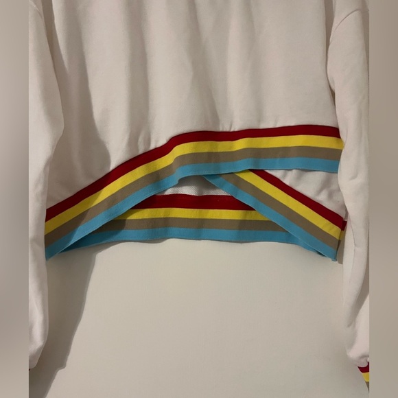 Dreamer White & Rainbow Asymmetrical Long Sleeve Crop Top size Medium (J120) - Picture 2 of 13